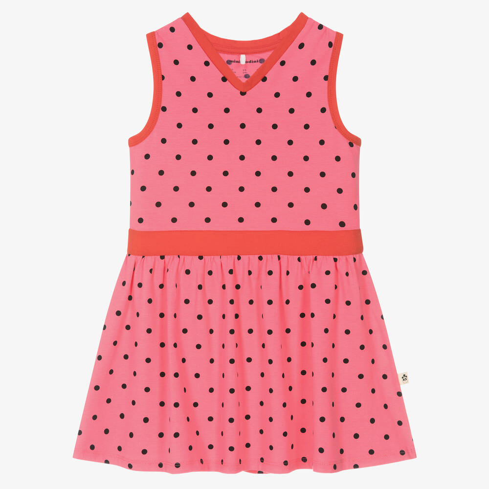 Mini Rodini - Girls Pink Organic Cotton Polka Dot Dress | Childrensalon