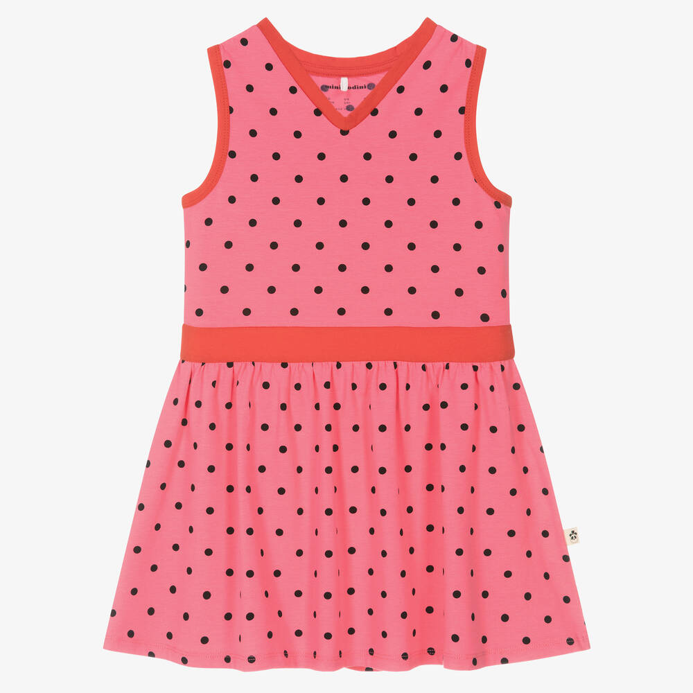 Mini Rodini - Girls Pink Organic Cotton Polka Dot Dress | Childrensalon ...