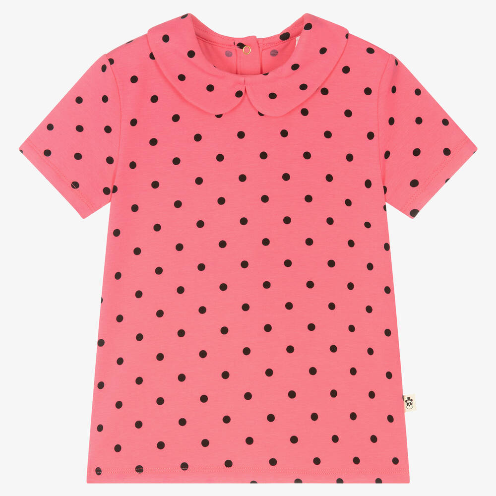 Mini Rodini - T-shirt rose en coton bio à pois | Childrensalon