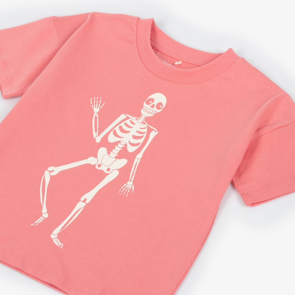 Mini Rodini-Girls Pink Organic Cotton Skeleton Print T-Shirt | Childrensalon Outlet