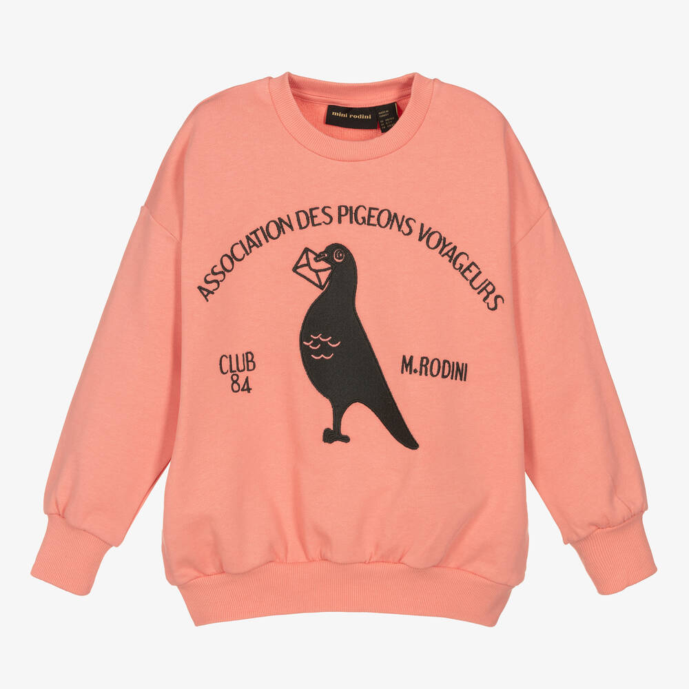 Mini Rodini - Girls Pink Pigeon Cotton Sweatshirt | Childrensalon