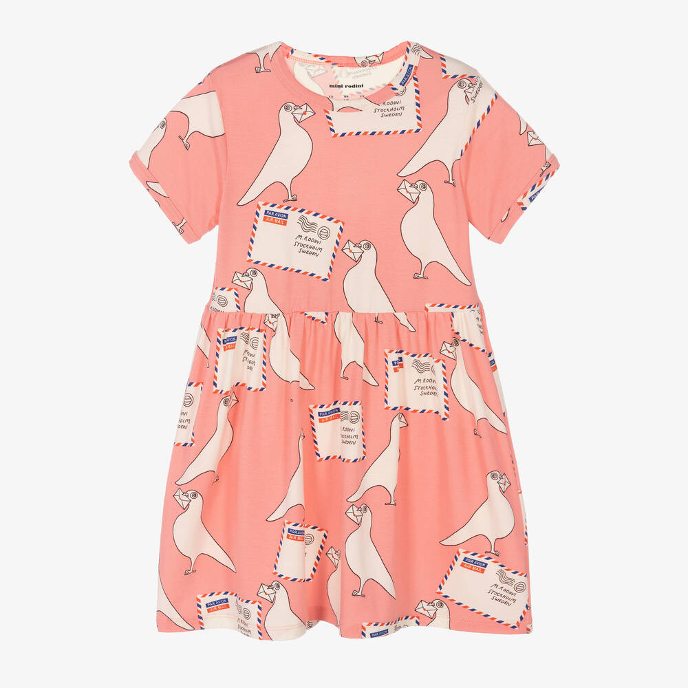 Mini Rodini - Girls Pink Pigeon Dress | Childrensalon