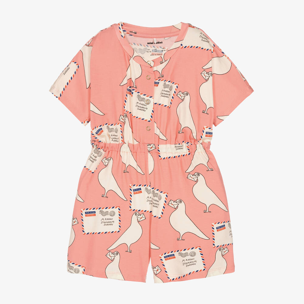 Mini Rodini-Girls Pink Pigeon Playsuit | Childrensalon Outlet