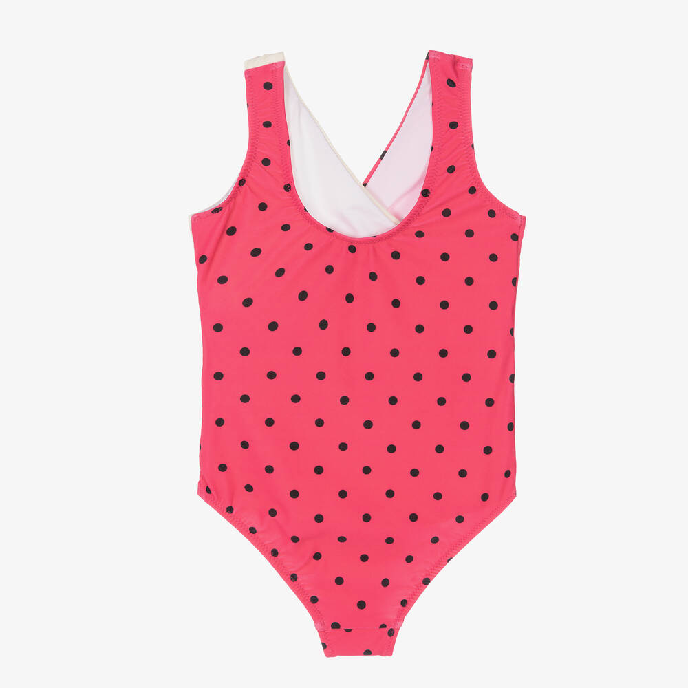 Pink polka dot swimsuit top