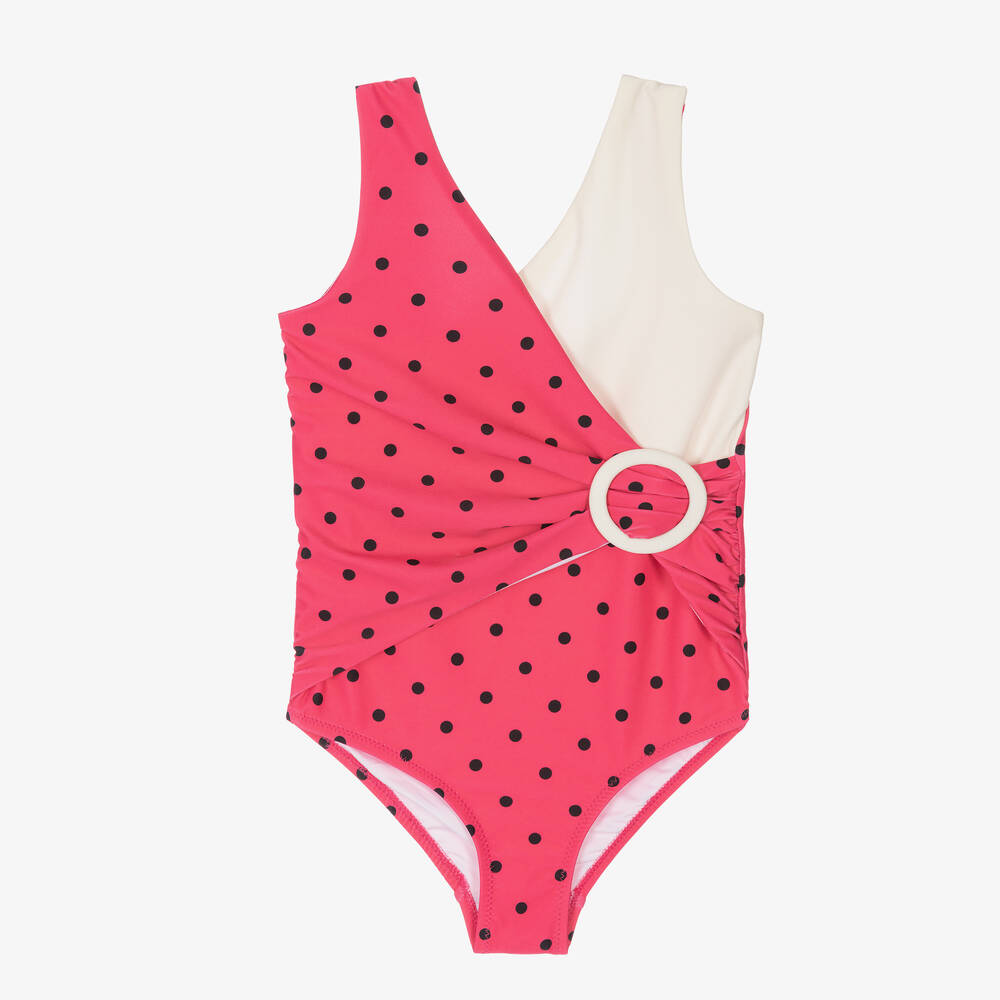 Mini Rodini - Girls Pink Polka Dot Swimsuit (UPF 50+) | Childrensalon