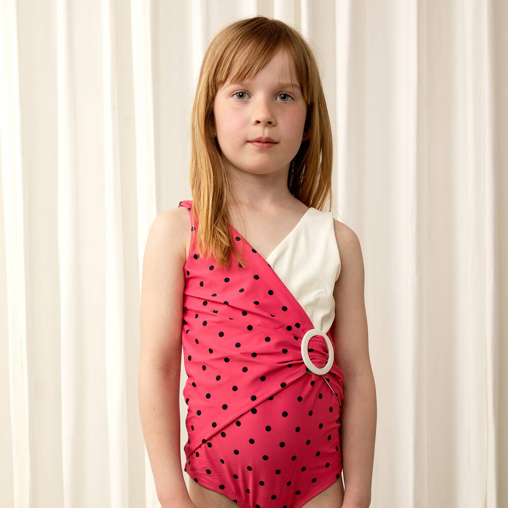 Mini Rodini - Girls Pink Polka Dot Swimsuit (UPF 50+) | Childrensalon ...