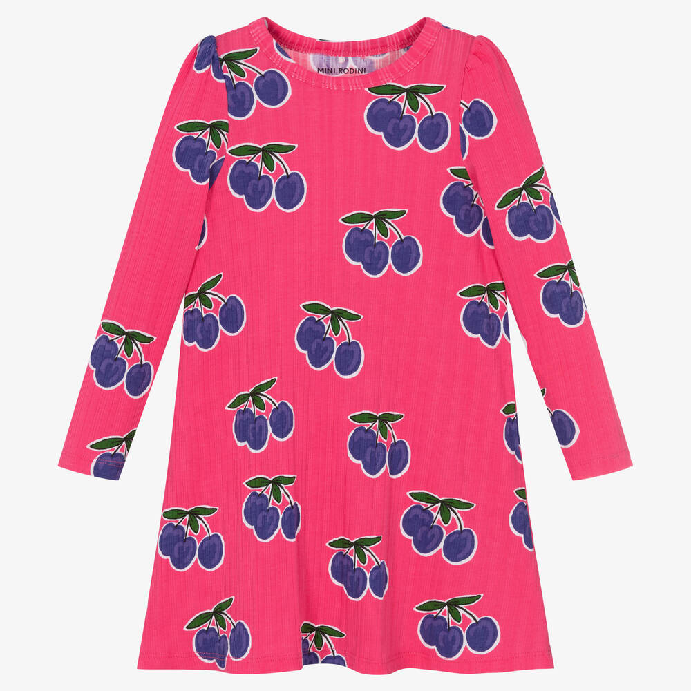 Mini Rodini - Girls Pink & Purple Plum Cotton Dress | Childrensalon