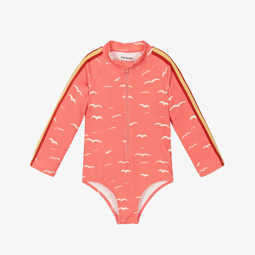 Mini Rodini-Girls Pink Seagull Print Swimsuit (UPF 40+) | Childrensalon Outlet