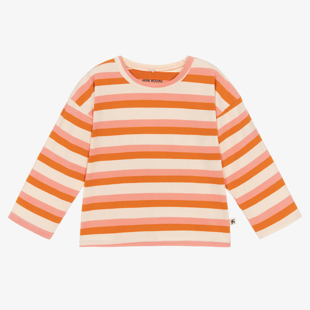 Mini Rodini - Girls Pink Striped Organic Cotton Top | Childrensalon