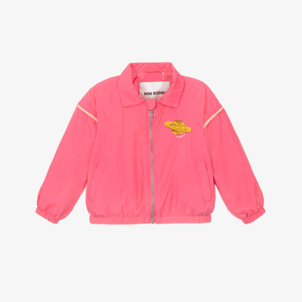 Mini Rodini-Girls Pink Windbreaker Jacket with Planet Logo Patch | Childrensalon Outlet