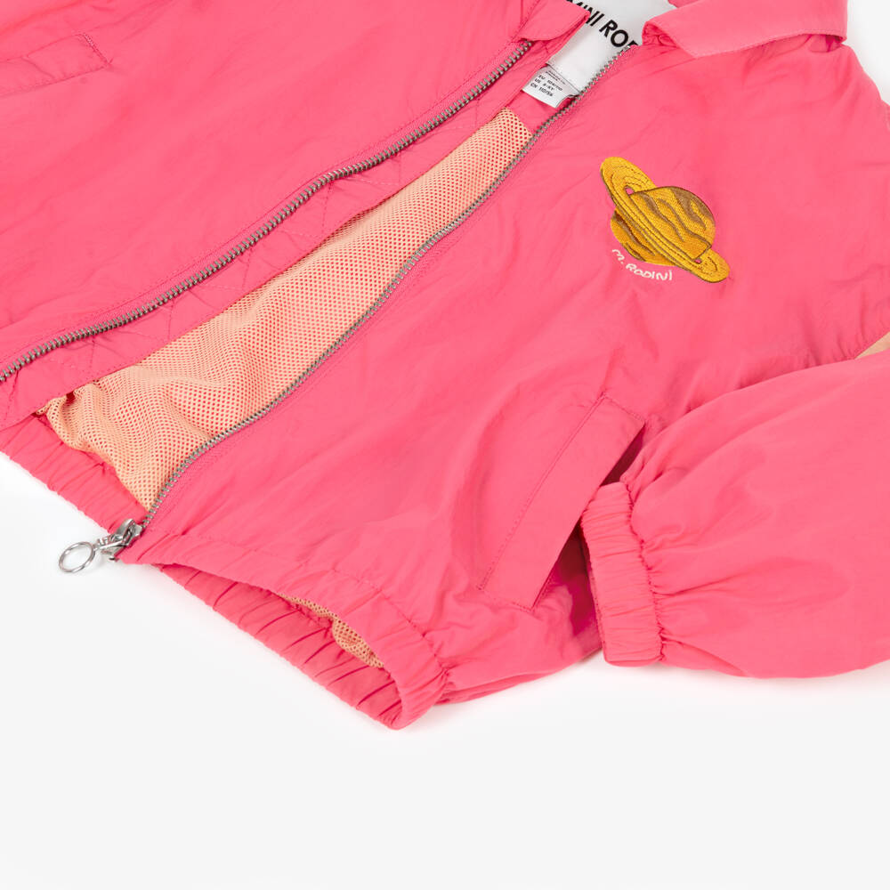 Mini Rodini-Girls Pink Windbreaker Jacket with Planet Logo Patch | Childrensalon Outlet