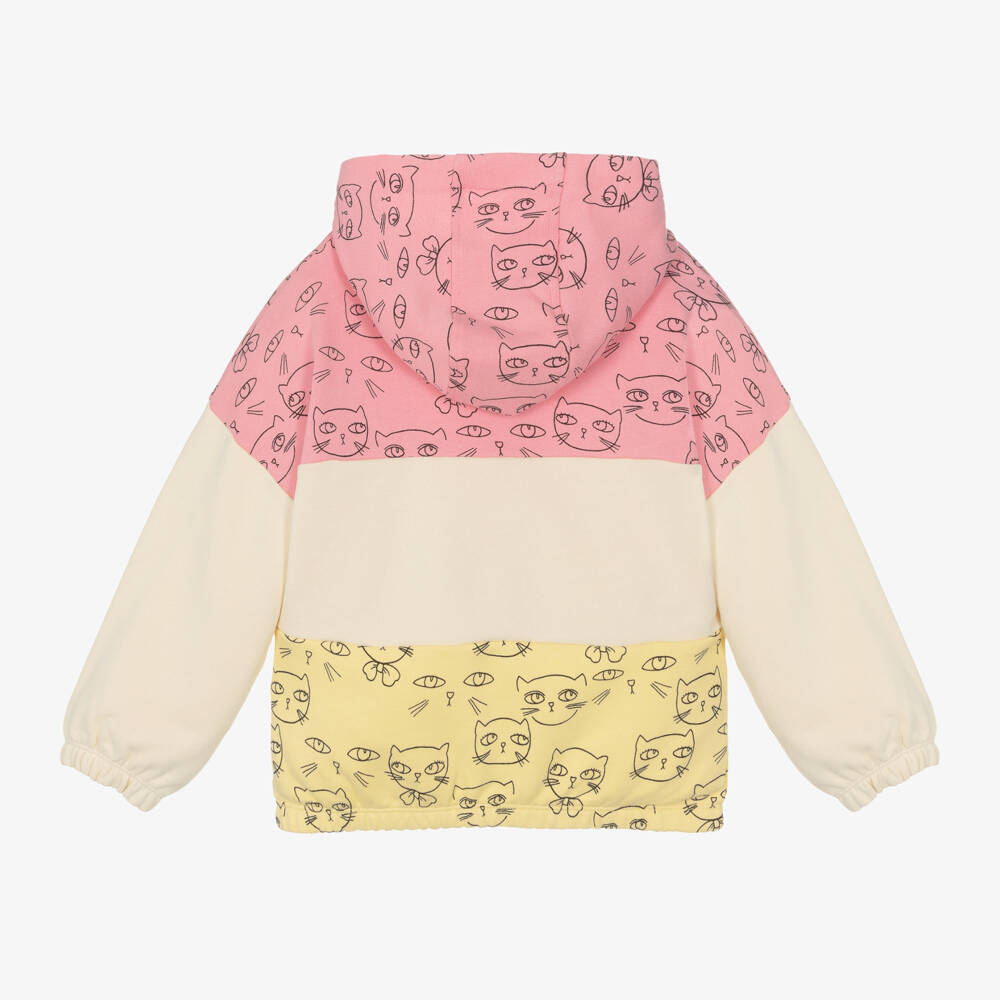 Mini Rodini Girls Pink Yellow Cotton Cat Hoodie