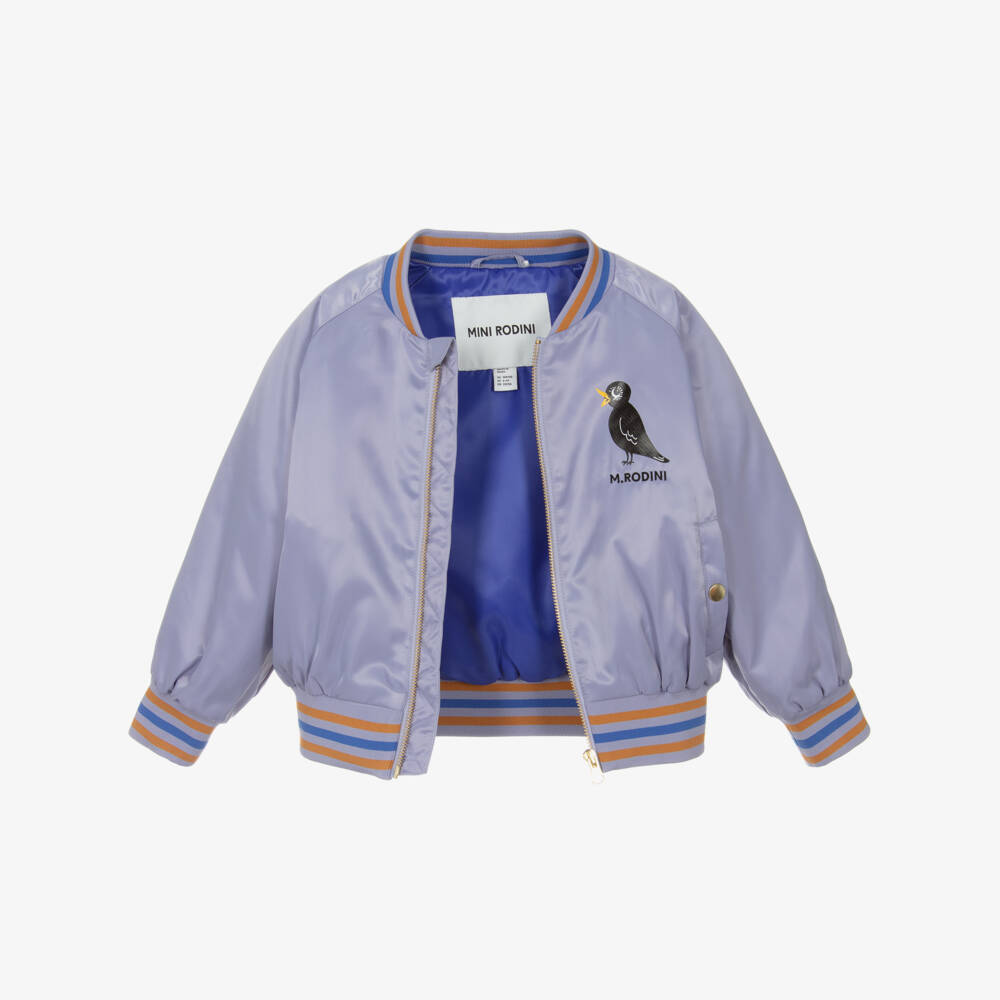Mini Rodini-Girls Purple Bird Bomber Jacket | Childrensalon Outlet