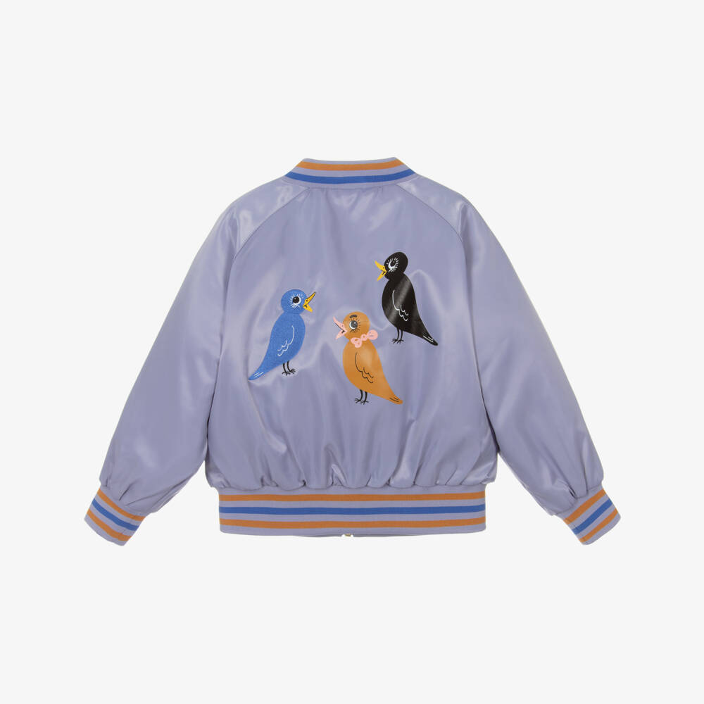 Mini Rodini-Girls Purple Bird Bomber Jacket | Childrensalon Outlet
