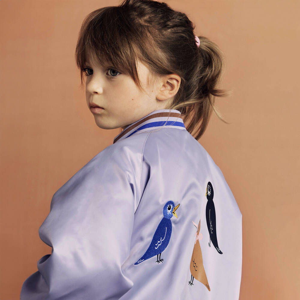 Mini Rodini-Girls Purple Bird Bomber Jacket | Childrensalon Outlet