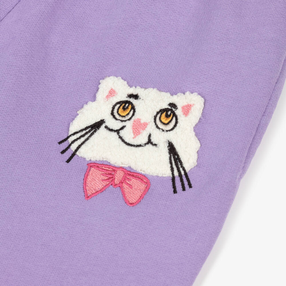 Mini Rodini-Girls Purple Cotton Joggers with Cat Motif | Childrensalon Outlet
