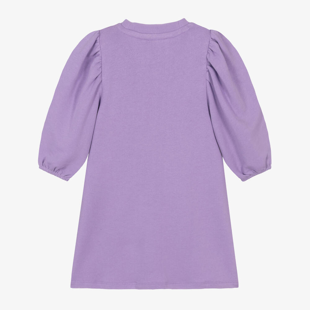 Mini Rodini-Girls Purple Cotton Sweatshirt Dress with Cat Motif | Childrensalon Outlet