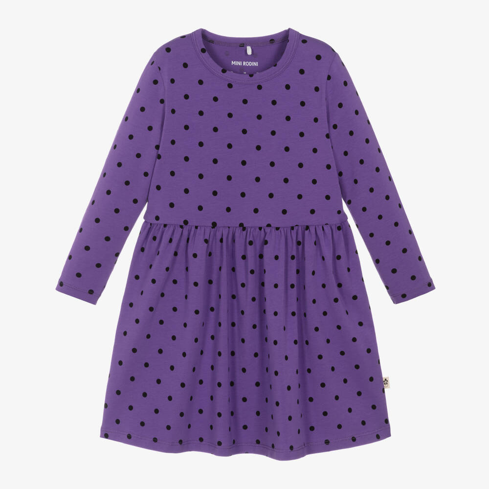 Mini Rodini-Girls Purple Organic Dotty Dress | Childrensalon Outlet
