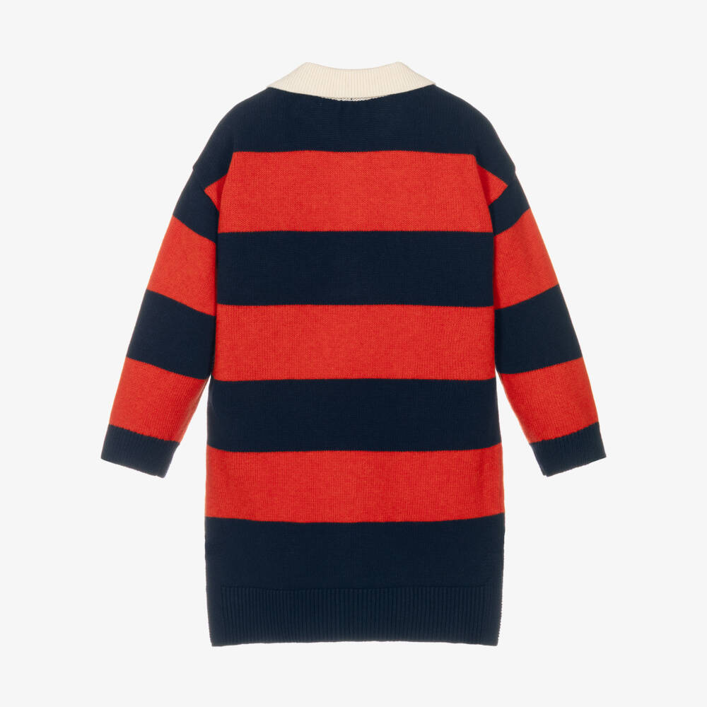 Mini Rodini-Girls Red & Blue Cotton & Wool Knit Rugby Shirt Style Dress | Childrensalon Outlet