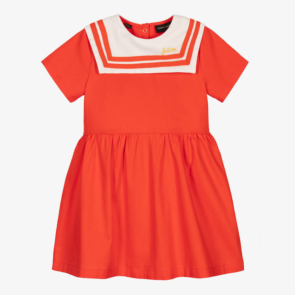 Mini Rodini - Girls Red Cotton Sailor Dress | Childrensalon