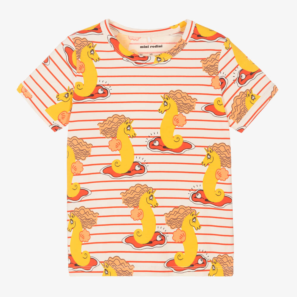 Mini Rodini - T-shirt rouge en coton hippocampes | Childrensalon