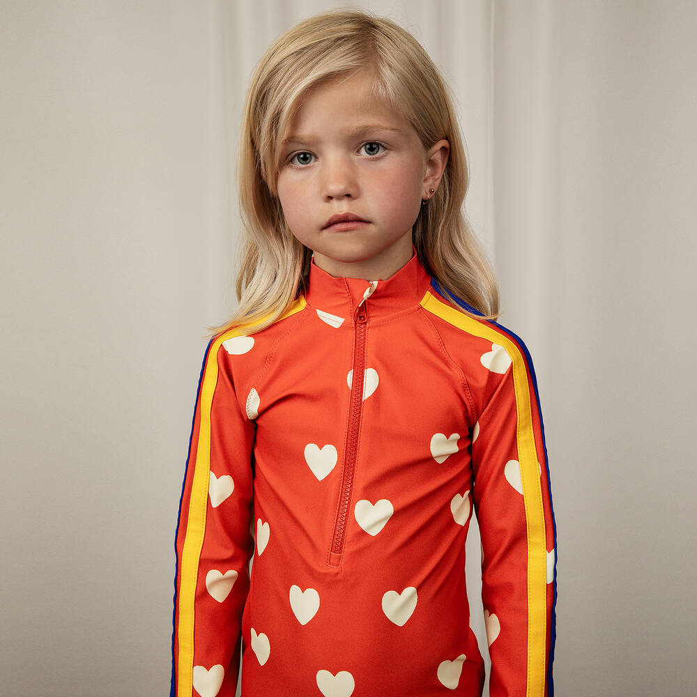 Mini Rodini-Girls Red Heart Swimsuit (UPF50+) | Childrensalon Outlet