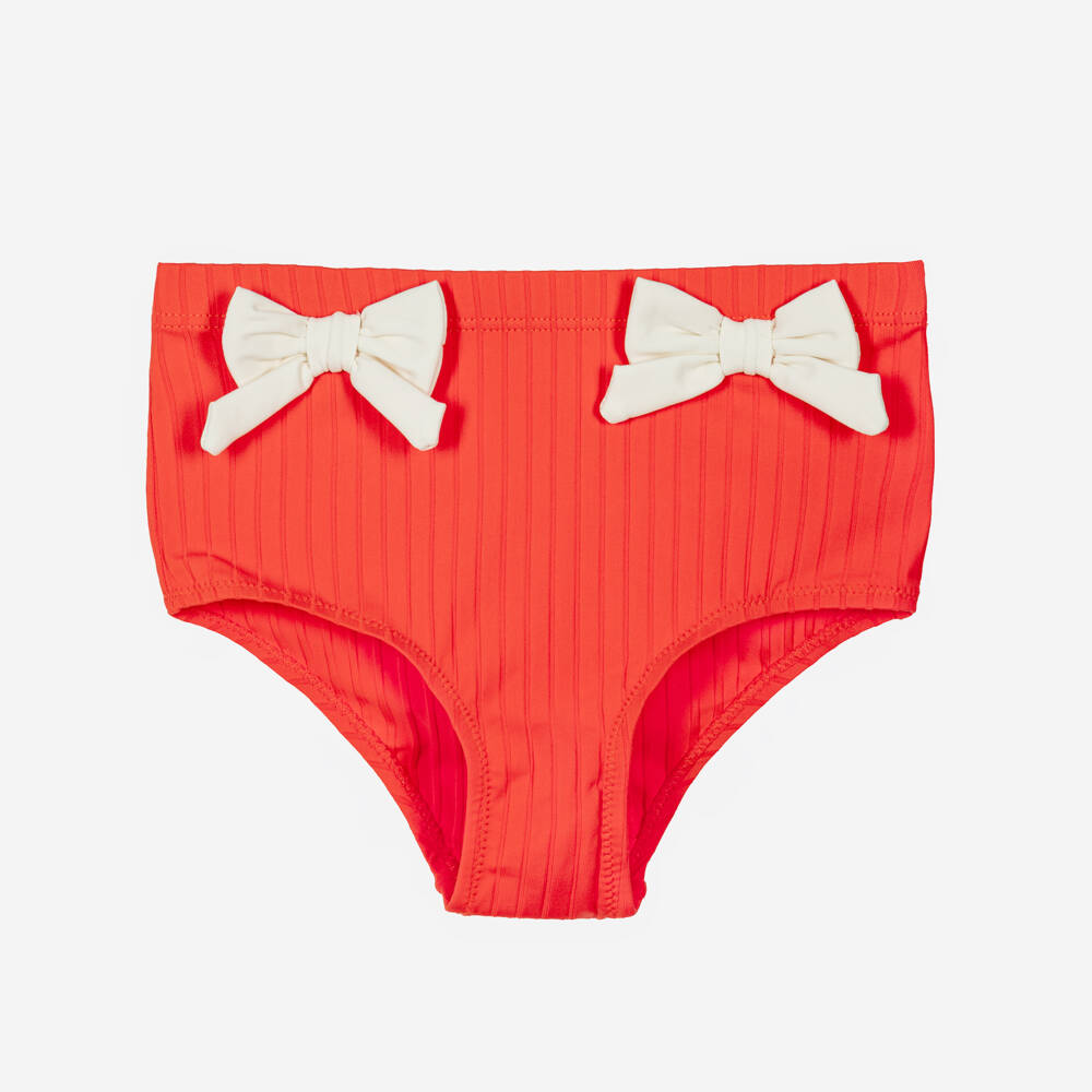 Mini Rodini-Girls Red High Waisted Bikini Bottoms with Bows | Childrensalon Outlet