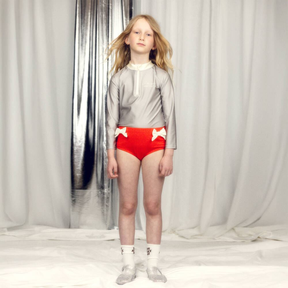 Mini Rodini-Girls Red High Waisted Bikini Bottoms with Bows | Childrensalon Outlet
