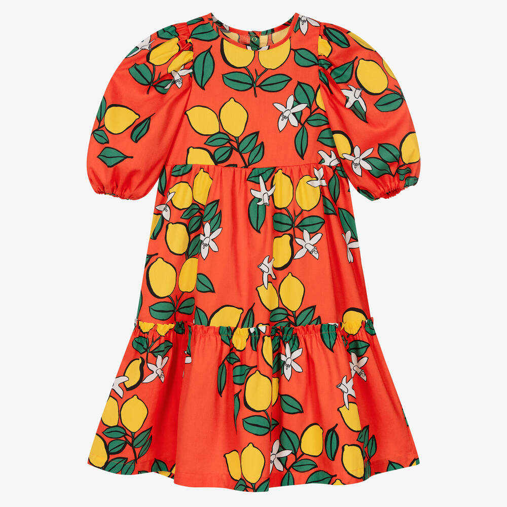 Mini Rodini - Красное платье из хлопка с лимонами | Childrensalon