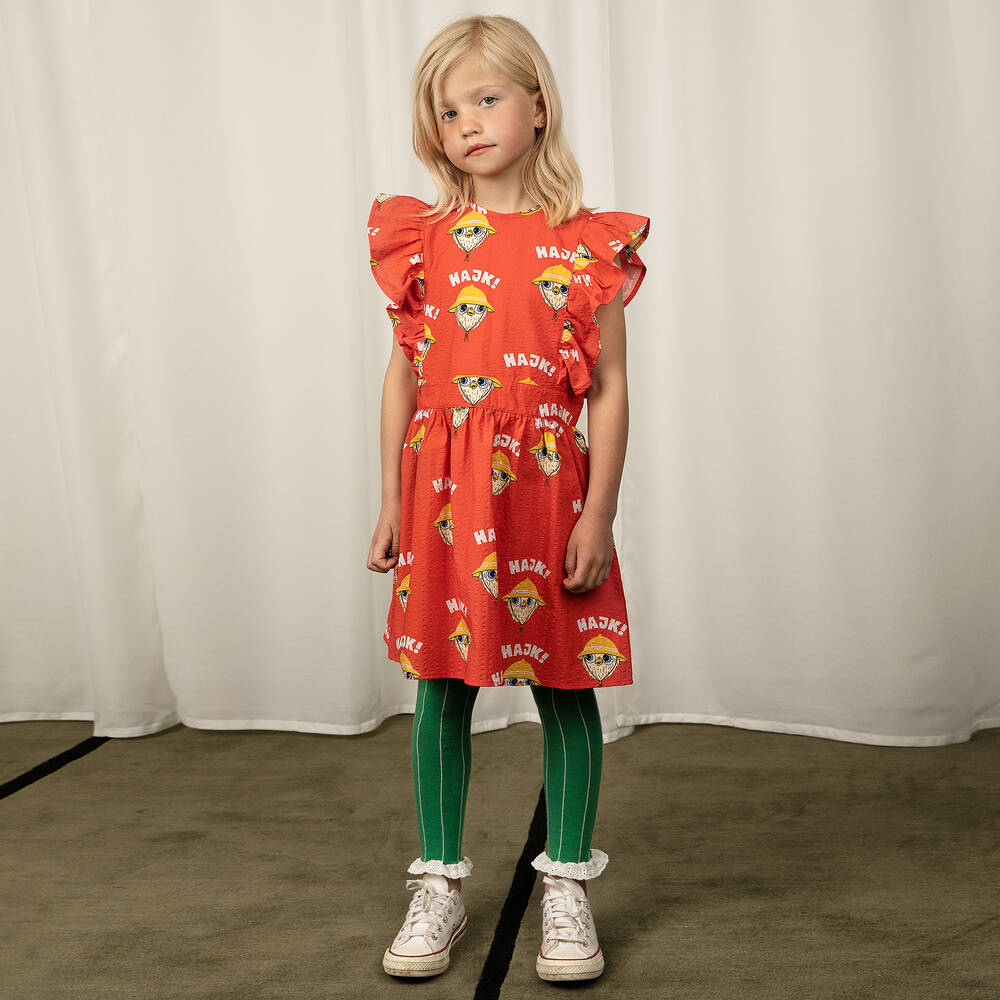 Mini Rodini-Girls Red Organic Cotton Owl Dress | Childrensalon Outlet