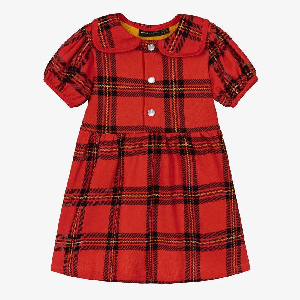 Mini Rodini - Rotes Baumwolljersey-Karokleid (M) | Childrensalon