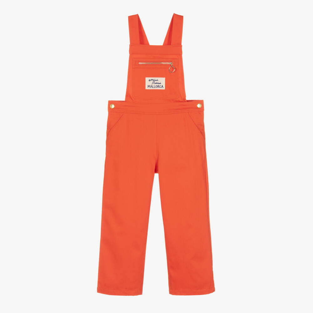 Mini Rodini-Girls Red Twill Patch Dungarees | Childrensalon Outlet