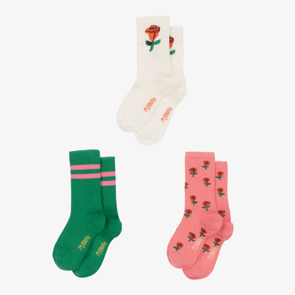 Mini Rodini-Girls Rosy Pink Cotton Sock Trio | Childrensalon Outlet