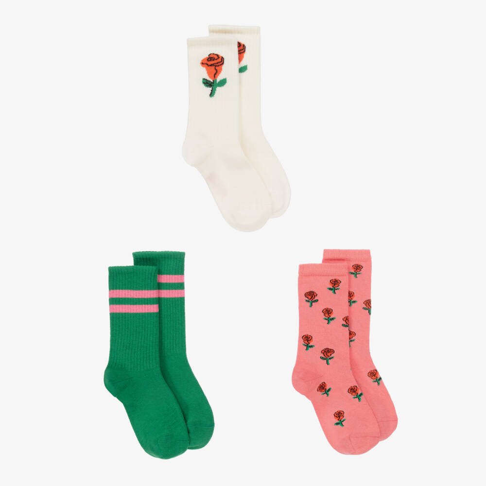 Mini Rodini-Girls Rosy Pink Cotton Sock Trio | Childrensalon Outlet