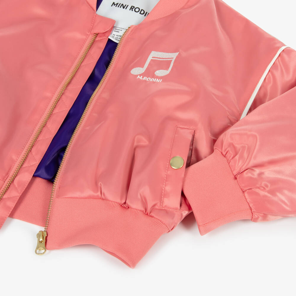 Mini Rodini-Атласная розовая куртка для девочек с музыкальным принтом | Childrensalon Outlet