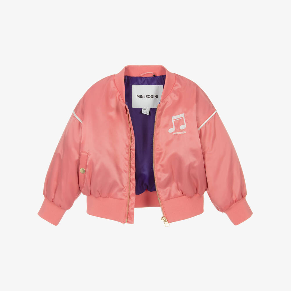Mini Rodini-Атласная розовая куртка для девочек с музыкальным принтом | Childrensalon Outlet