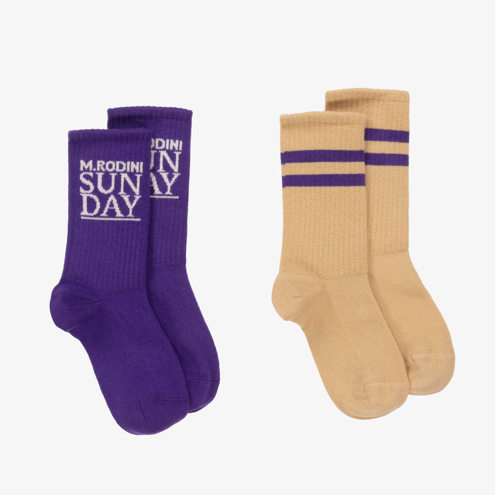Mini Rodini-Girls Soft Lilac & Cream Sock Duo | Childrensalon Outlet