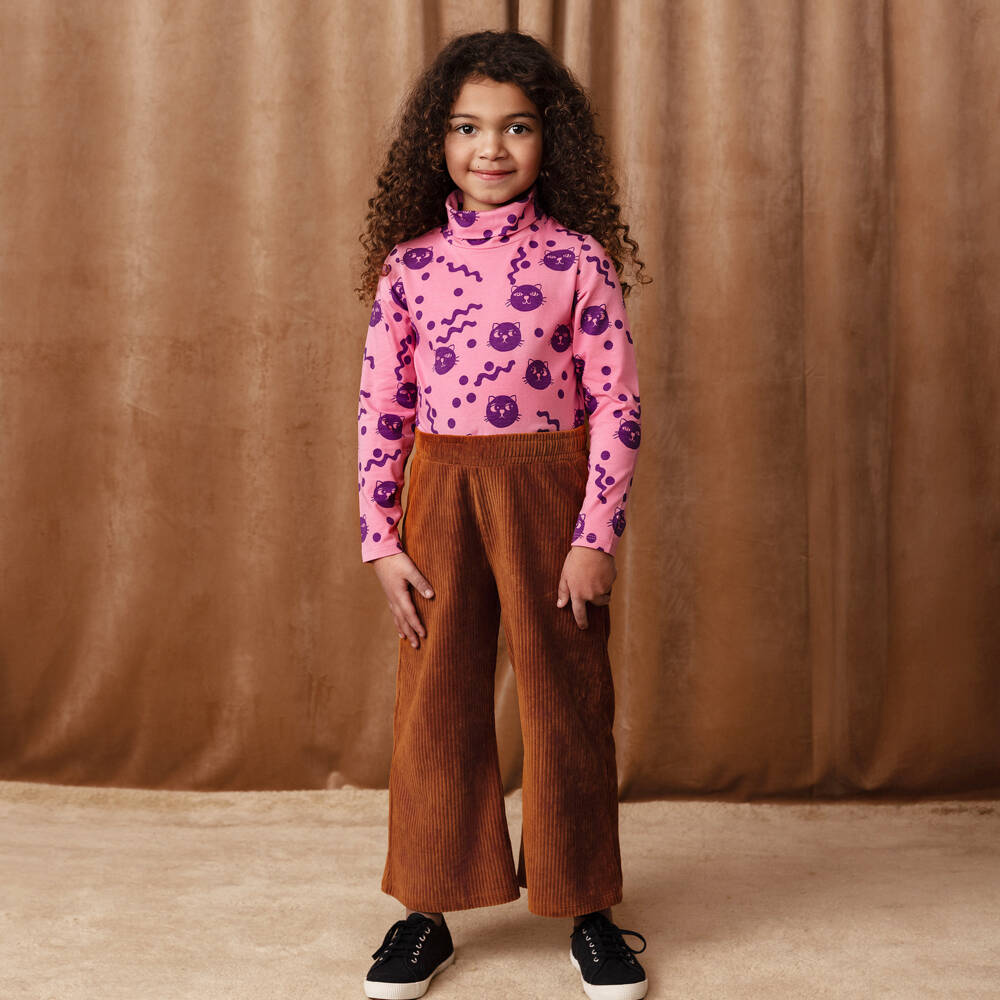 Mini Rodini-Girls Soft Pink Cat Print Turtleneck | Childrensalon Outlet
