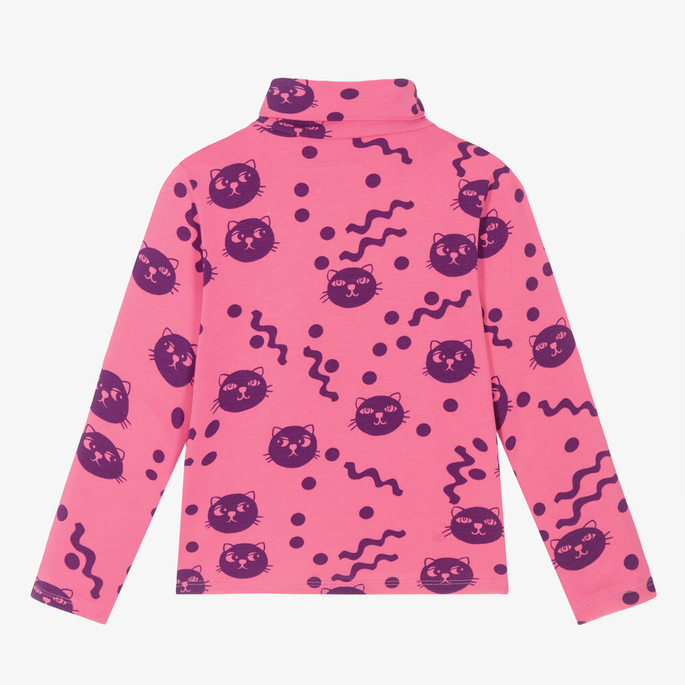 Mini Rodini-Girls Soft Pink Cat Print Turtleneck | Childrensalon Outlet