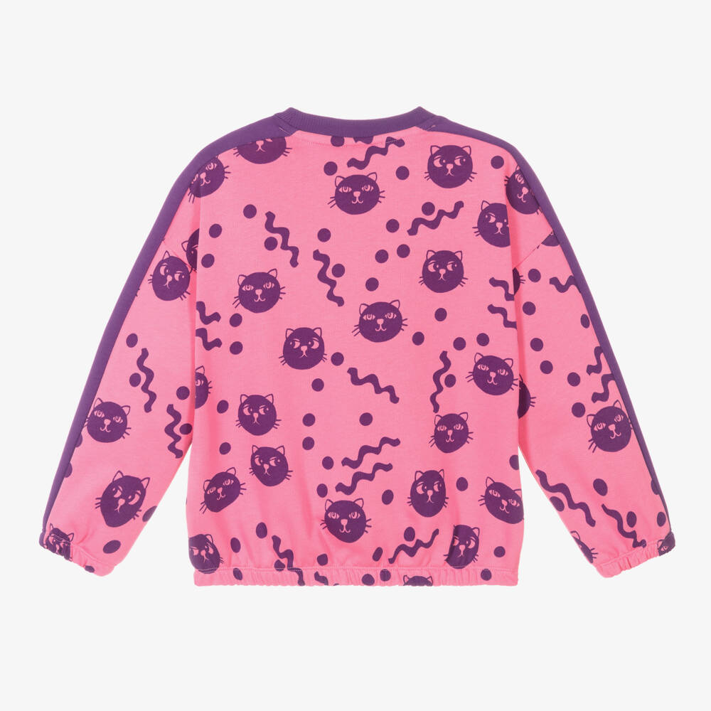 Mini Rodini-Girls Vibrant Pink Cat Sweater | Childrensalon Outlet