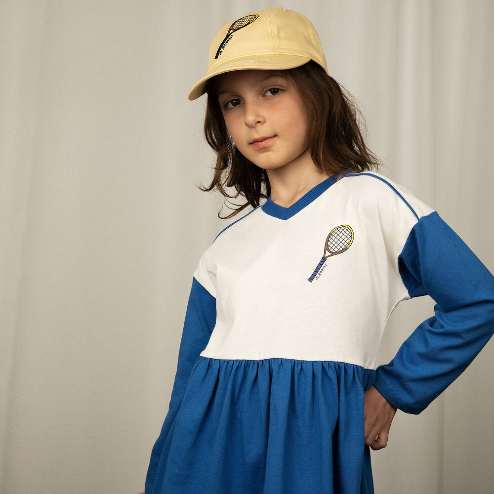 Mini Rodini-Girls White & Blue Organic Cotton Dress | Childrensalon Outlet