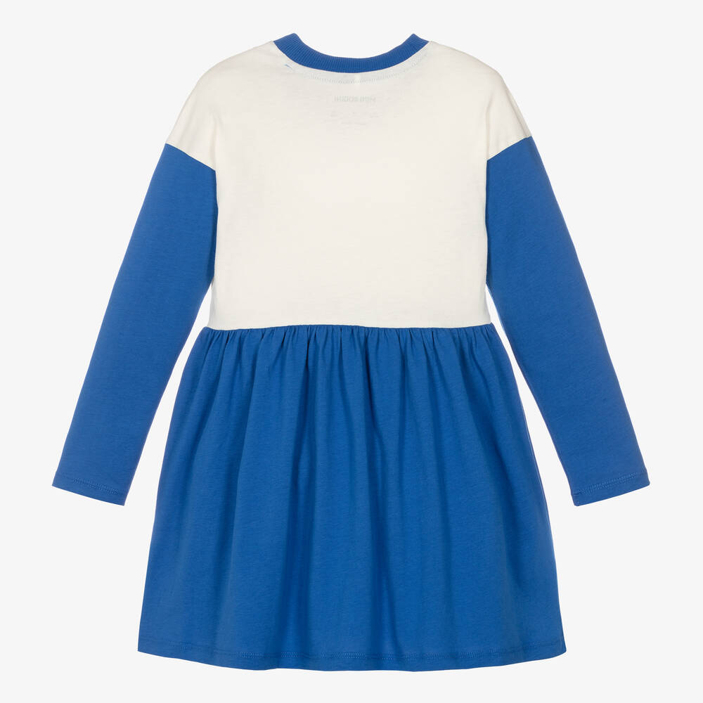 Mini Rodini-Girls White & Blue Organic Cotton Dress | Childrensalon Outlet