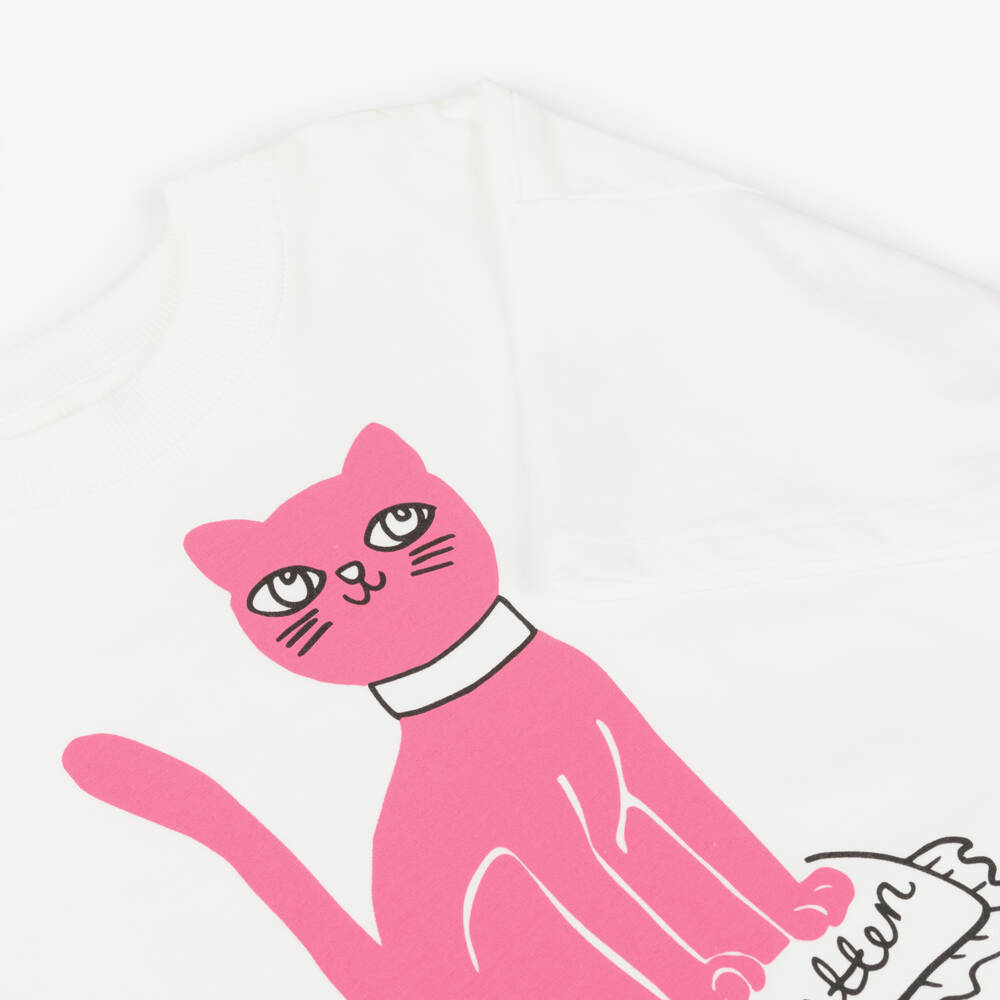 Mini Rodini-Girls White Cat Graphic Tee | Childrensalon Outlet