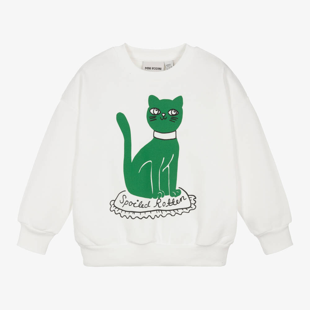 Mini Rodini-Girls White Cat Print Jumper | Childrensalon Outlet