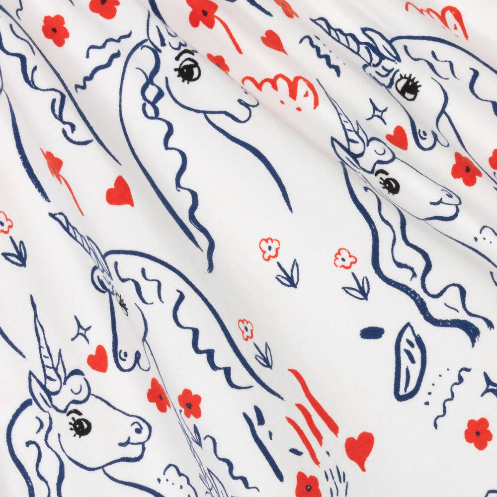 Mini Rodini-Белое хлопковое платье с единорогами | Childrensalon Outlet