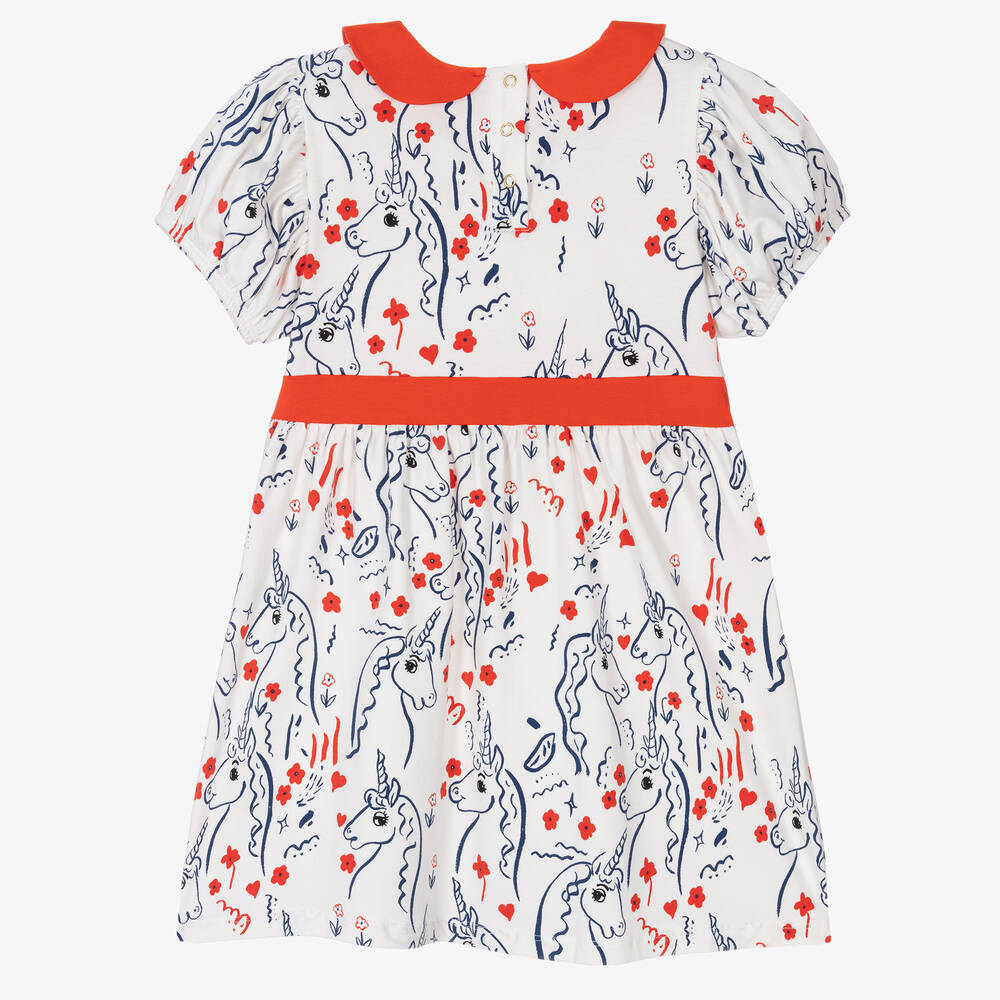 Mini Rodini-Белое хлопковое платье с единорогами | Childrensalon Outlet