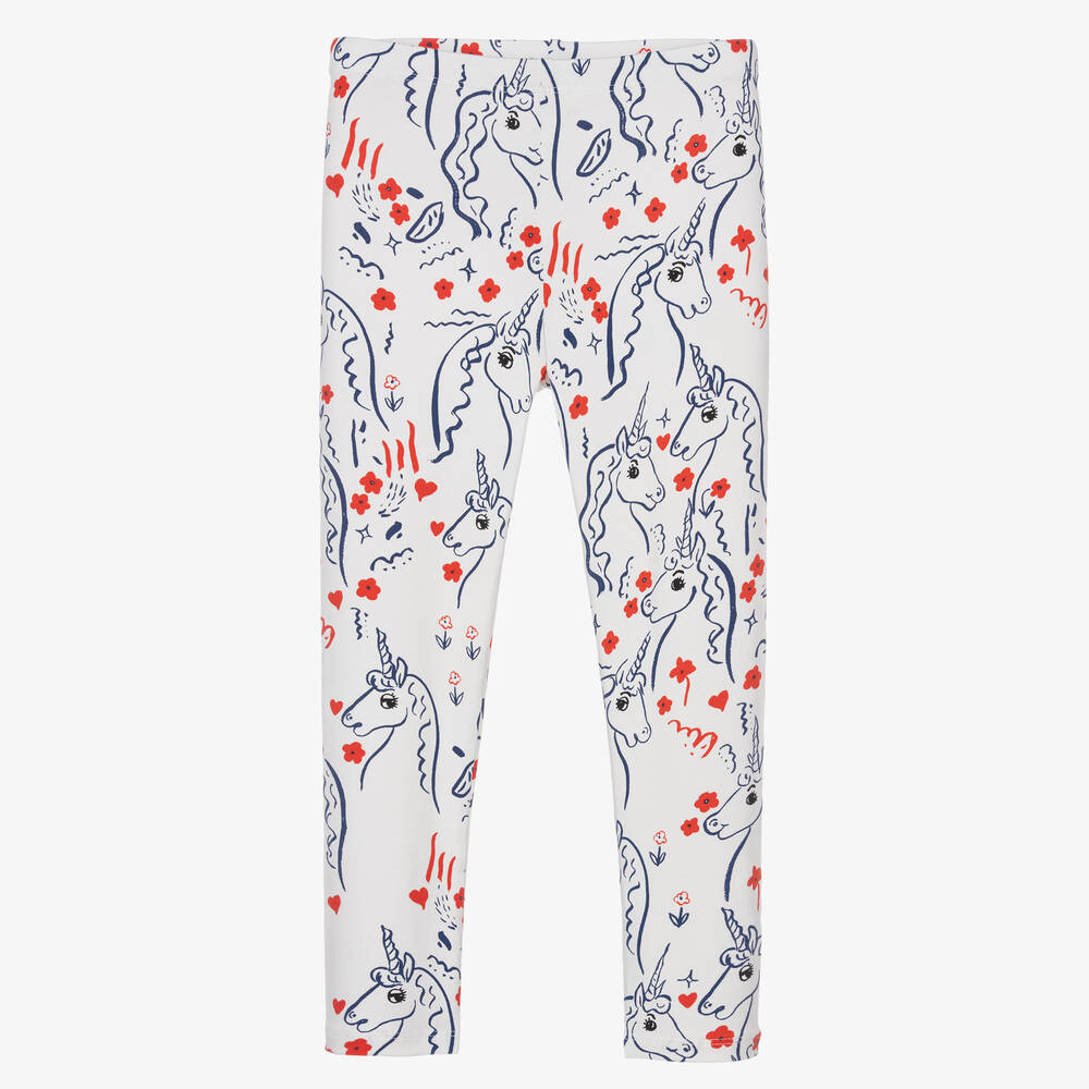 Mini Rodini - Weiße Baumwoll-Einhorn-Leggings (M) | Childrensalon