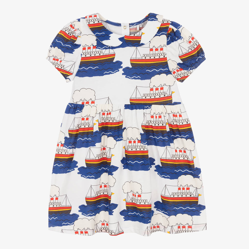 Mini Rodini - Girls White Ferry Organic Cotton Dress | Childrensalon