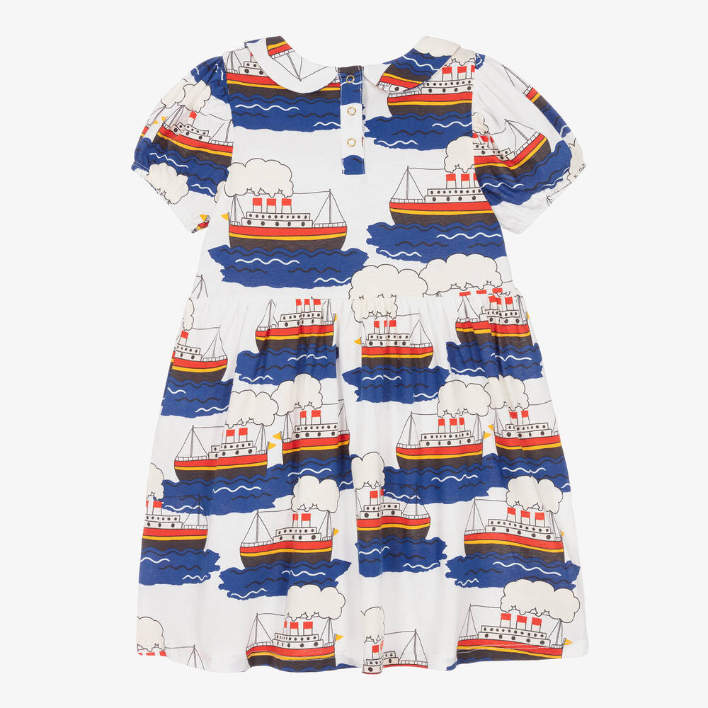 Mini Rodini-Girls White Ferry Organic Cotton Dress | Childrensalon Outlet