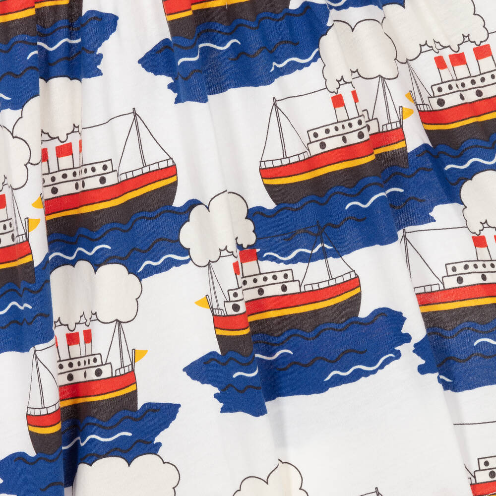 Mini Rodini-Girls White Ferry Organic Cotton Dress | Childrensalon Outlet